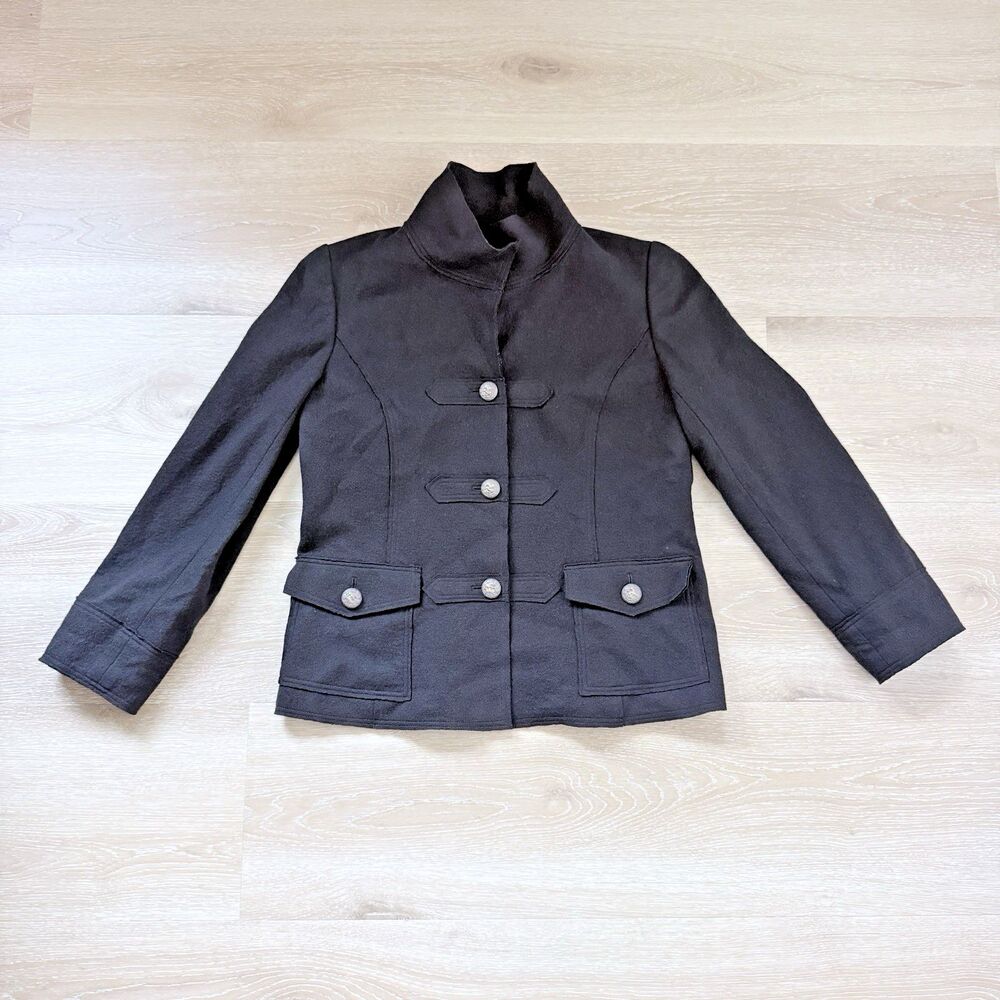 VTG Military Jacket 100% Boiled Wool Roga Japan US Sz 6 8 Brown Antiqued Gold